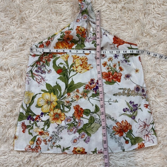 J. Crew Collection Ratti Tropical Floral Print Halter Top SZ S white side zip - Picture 7 of 11